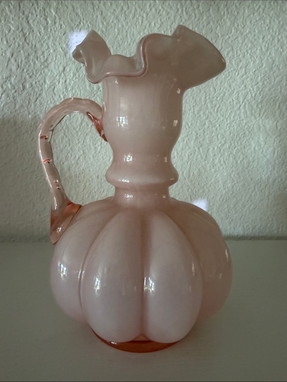 Fenton Soft Pink Ruffled Glass Pitcher - Picture 5 of 5